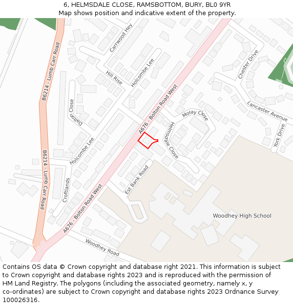 6, HELMSDALE CLOSE, RAMSBOTTOM, BURY, BL0 9YR: Location map and indicative extent of plot