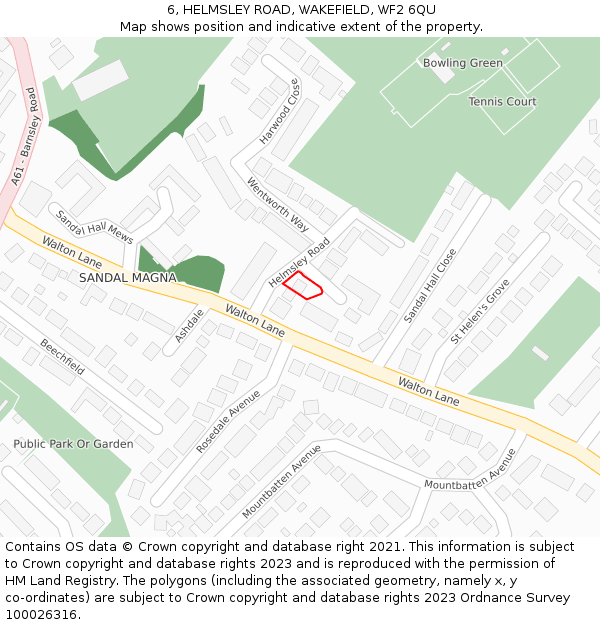 6, HELMSLEY ROAD, WAKEFIELD, WF2 6QU: Location map and indicative extent of plot