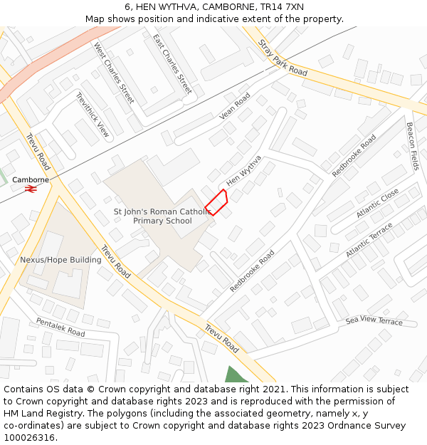 6, HEN WYTHVA, CAMBORNE, TR14 7XN: Location map and indicative extent of plot