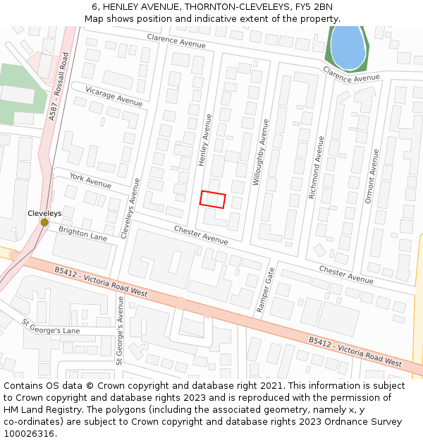 6, HENLEY AVENUE, THORNTON-CLEVELEYS, FY5 2BN: Location map and indicative extent of plot