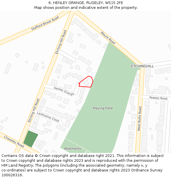 6, HENLEY GRANGE, RUGELEY, WS15 2FE: Location map and indicative extent of plot