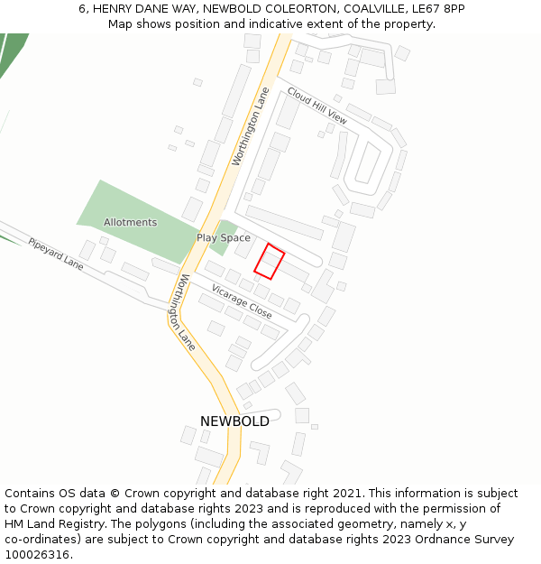 6, HENRY DANE WAY, NEWBOLD COLEORTON, COALVILLE, LE67 8PP: Location map and indicative extent of plot