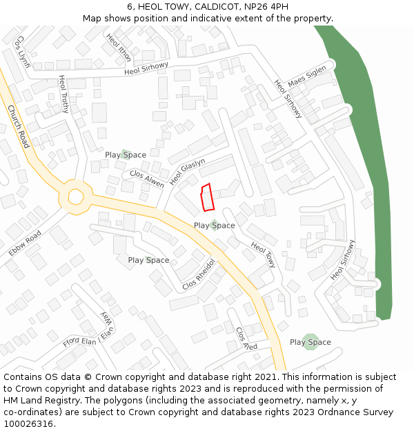 6, HEOL TOWY, CALDICOT, NP26 4PH: Location map and indicative extent of plot