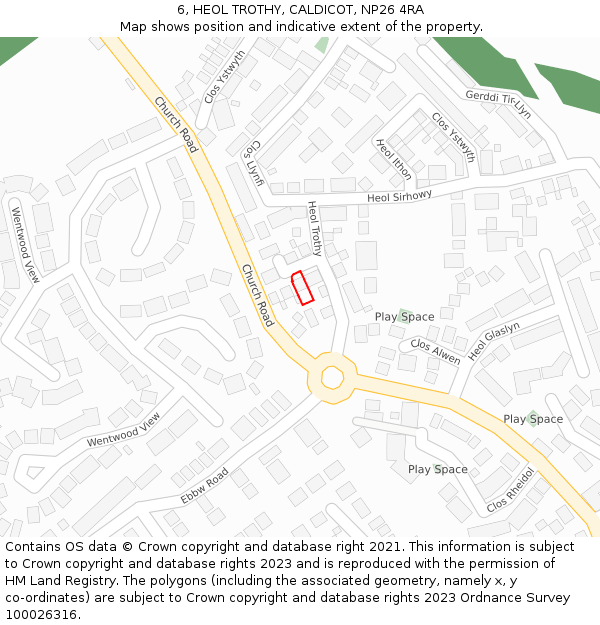 6, HEOL TROTHY, CALDICOT, NP26 4RA: Location map and indicative extent of plot