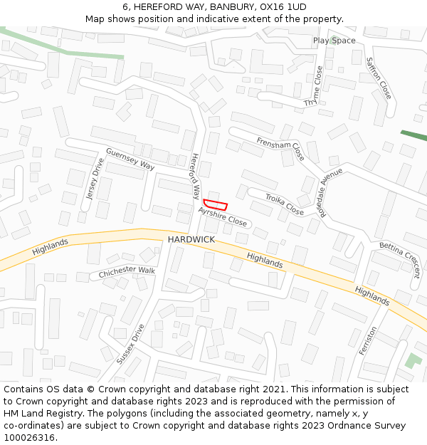 6, HEREFORD WAY, BANBURY, OX16 1UD: Location map and indicative extent of plot