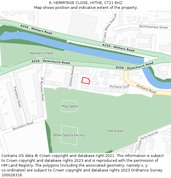 6, HERMITAGE CLOSE, HYTHE, CT21 6HZ: Location map and indicative extent of plot