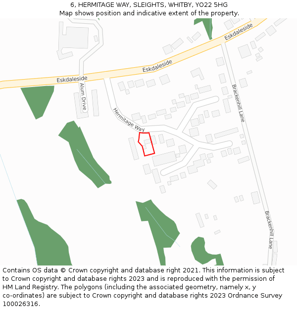 6, HERMITAGE WAY, SLEIGHTS, WHITBY, YO22 5HG: Location map and indicative extent of plot