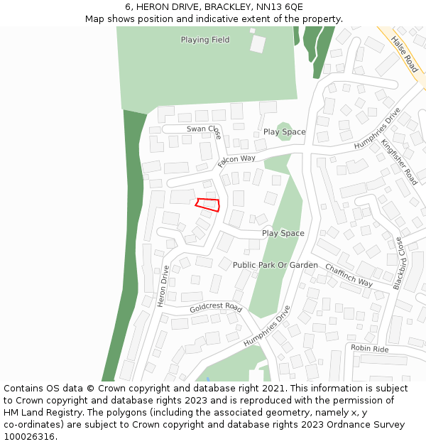 6, HERON DRIVE, BRACKLEY, NN13 6QE: Location map and indicative extent of plot