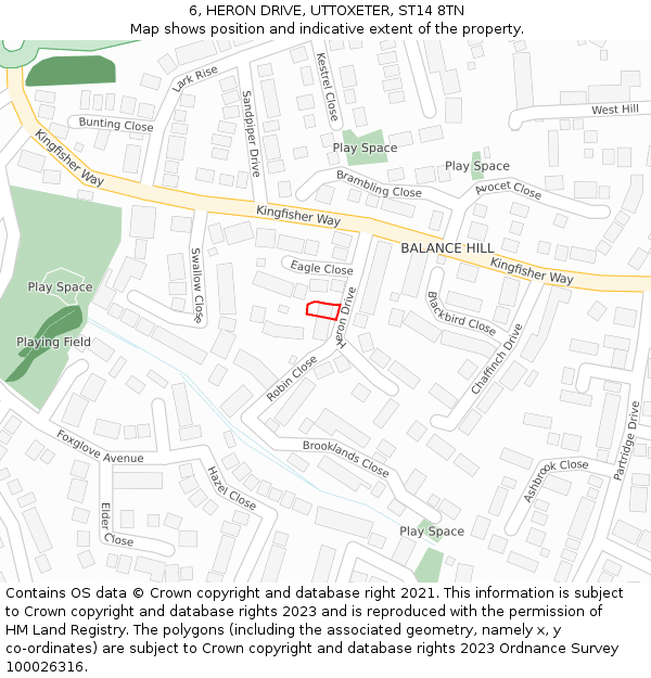 6, HERON DRIVE, UTTOXETER, ST14 8TN: Location map and indicative extent of plot