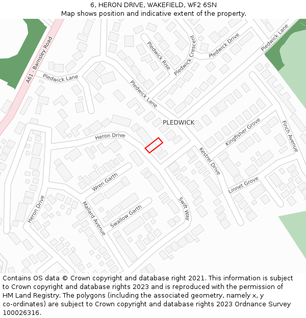 6, HERON DRIVE, WAKEFIELD, WF2 6SN: Location map and indicative extent of plot