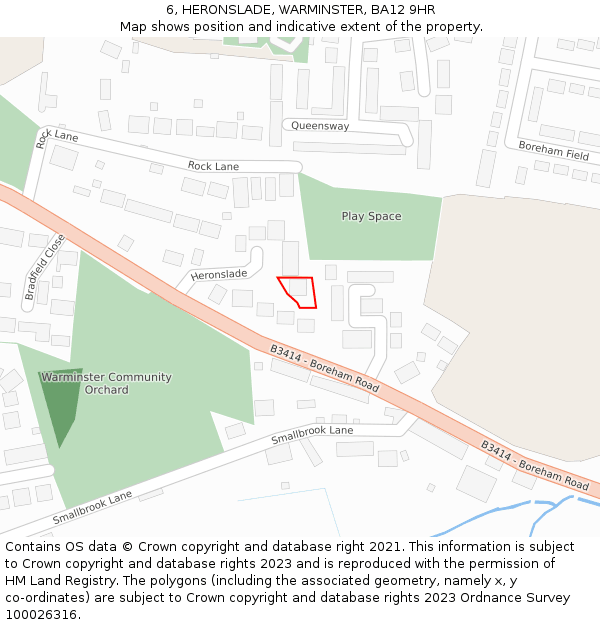 6, HERONSLADE, WARMINSTER, BA12 9HR: Location map and indicative extent of plot