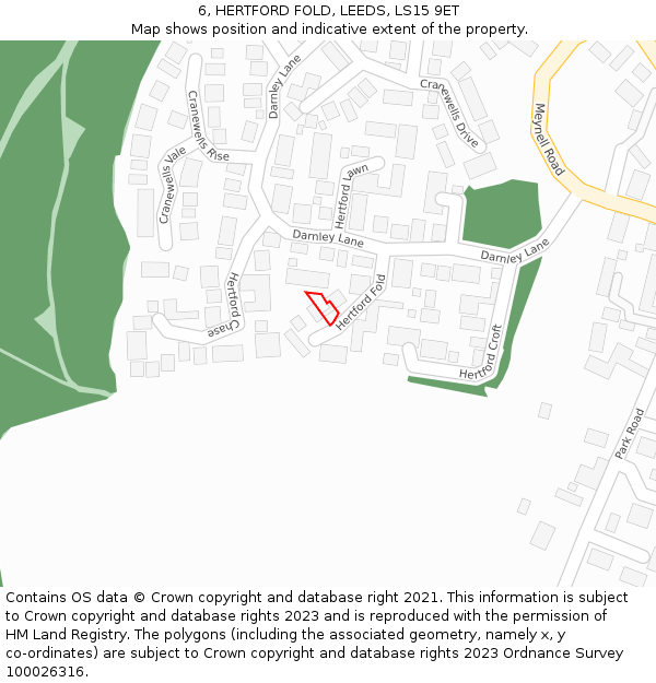 6, HERTFORD FOLD, LEEDS, LS15 9ET: Location map and indicative extent of plot