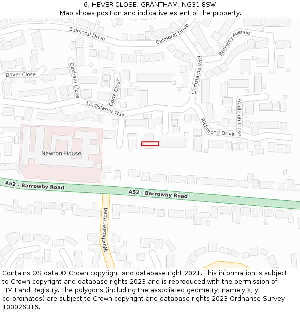 6, HEVER CLOSE, GRANTHAM, NG31 8SW: Location map and indicative extent of plot