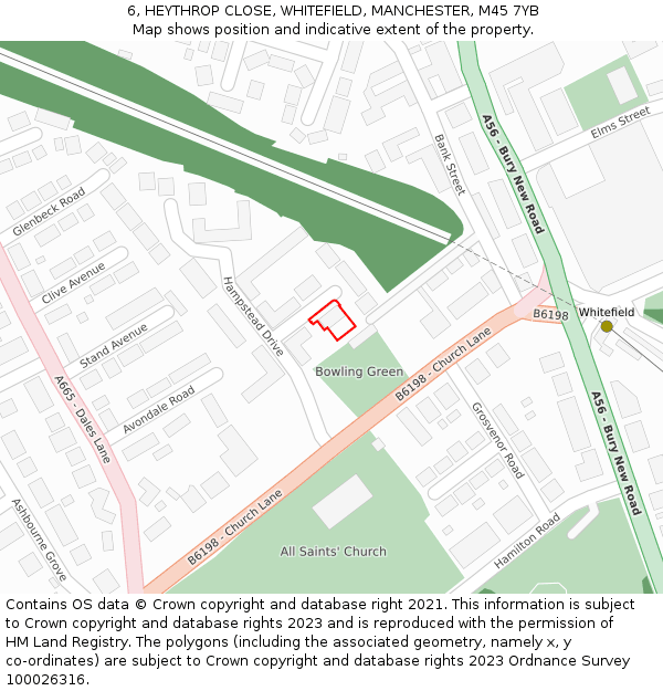 6, HEYTHROP CLOSE, WHITEFIELD, MANCHESTER, M45 7YB: Location map and indicative extent of plot