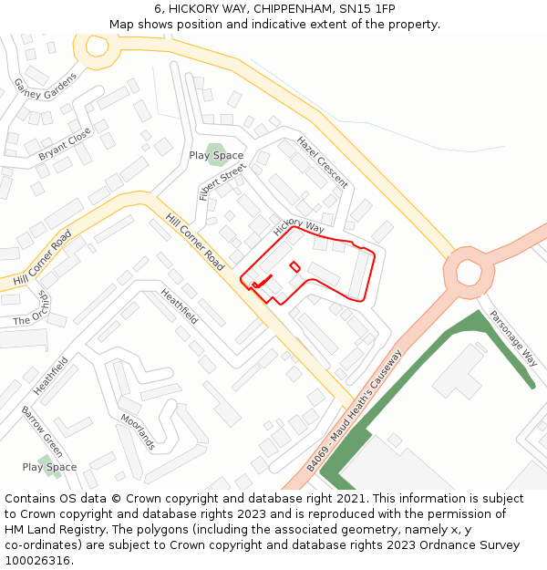 6, HICKORY WAY, CHIPPENHAM, SN15 1FP: Location map and indicative extent of plot