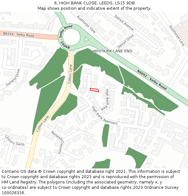 6, HIGH BANK CLOSE, LEEDS, LS15 9DB: Location map and indicative extent of plot