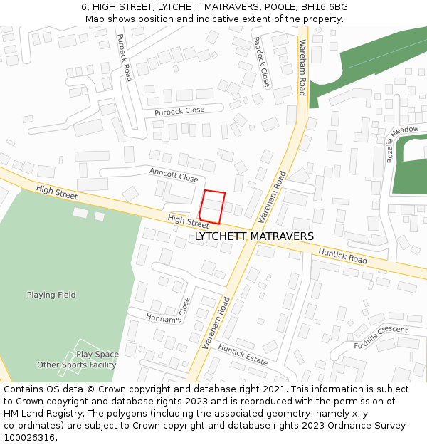 6, HIGH STREET, LYTCHETT MATRAVERS, POOLE, BH16 6BG: Location map and indicative extent of plot