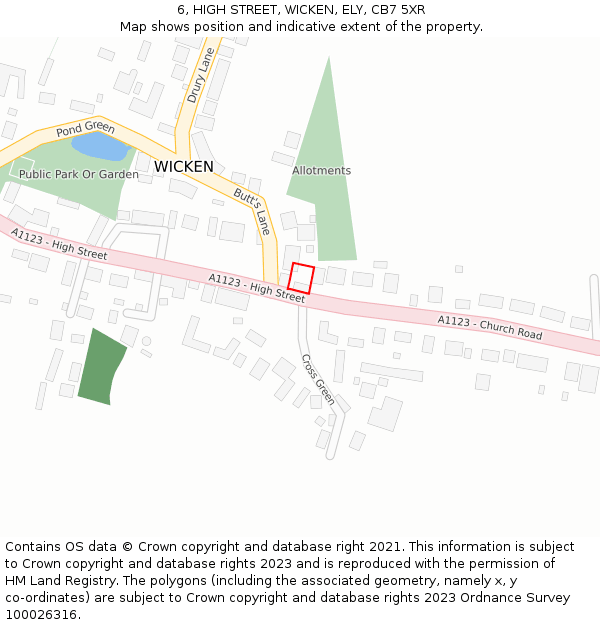 6, HIGH STREET, WICKEN, ELY, CB7 5XR: Location map and indicative extent of plot