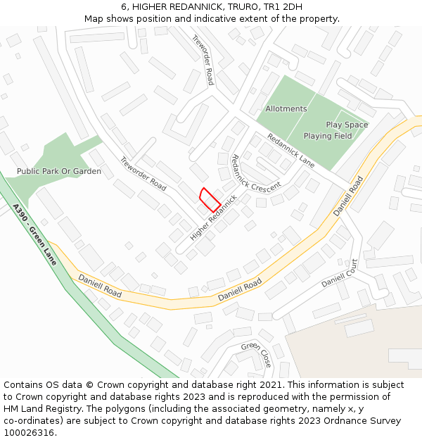 6, HIGHER REDANNICK, TRURO, TR1 2DH: Location map and indicative extent of plot