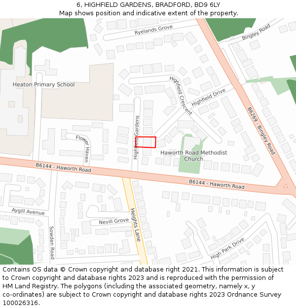 6, HIGHFIELD GARDENS, BRADFORD, BD9 6LY: Location map and indicative extent of plot