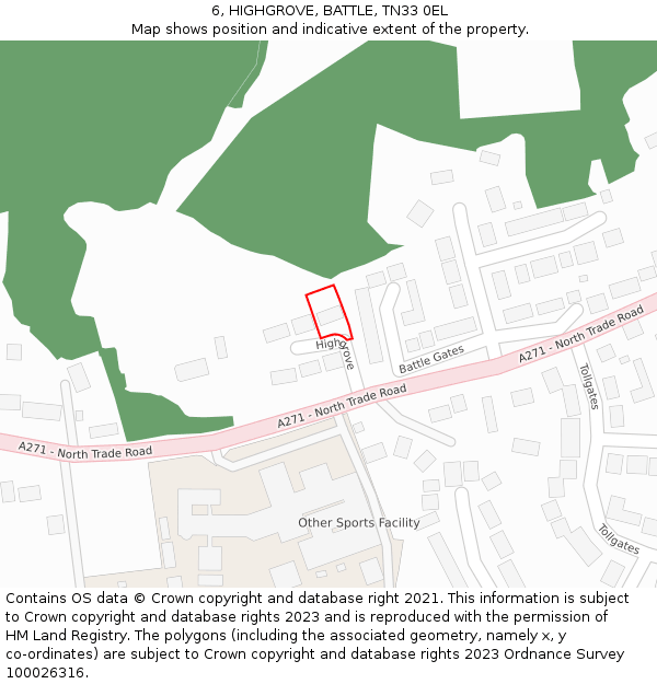 6, HIGHGROVE, BATTLE, TN33 0EL: Location map and indicative extent of plot