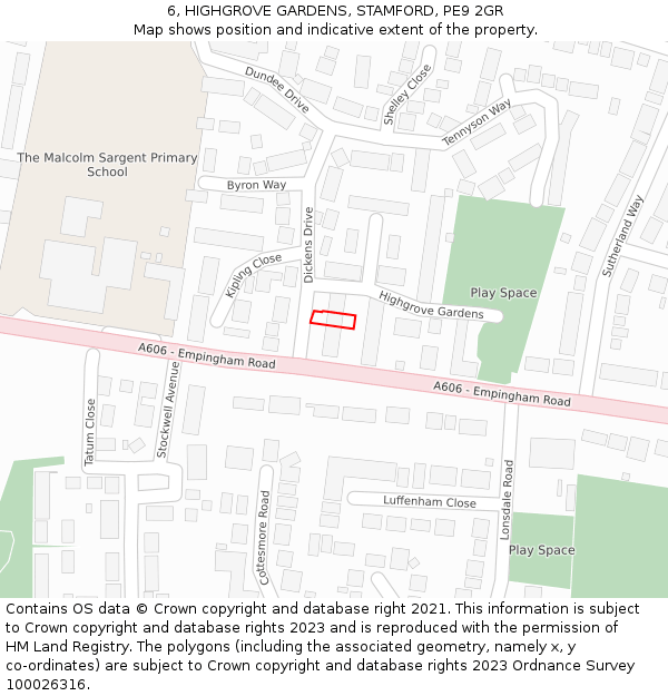6, HIGHGROVE GARDENS, STAMFORD, PE9 2GR: Location map and indicative extent of plot