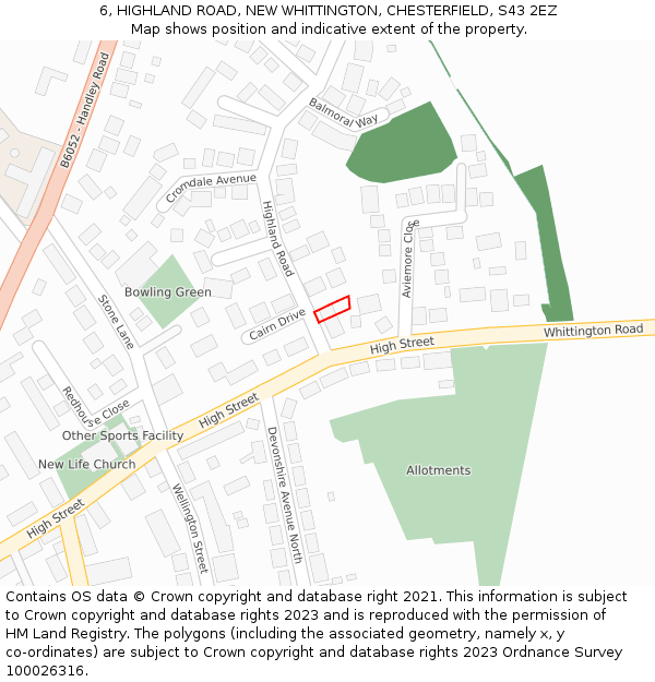 6, HIGHLAND ROAD, NEW WHITTINGTON, CHESTERFIELD, S43 2EZ: Location map and indicative extent of plot