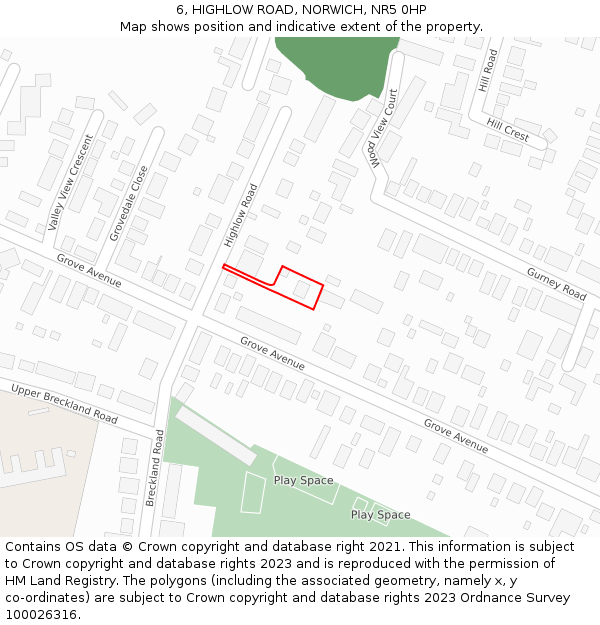 6, HIGHLOW ROAD, NORWICH, NR5 0HP: Location map and indicative extent of plot