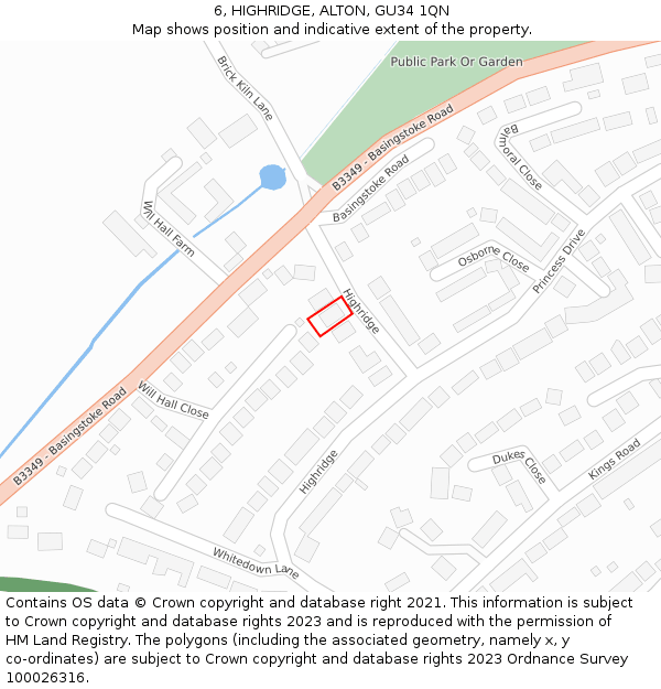 6, HIGHRIDGE, ALTON, GU34 1QN: Location map and indicative extent of plot