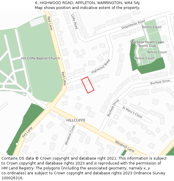 6, HIGHWOOD ROAD, APPLETON, WARRINGTON, WA4 5AJ: Location map and indicative extent of plot