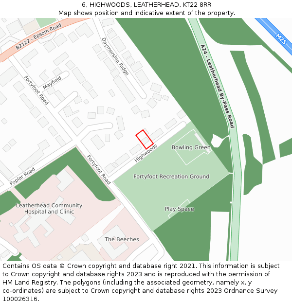 6, HIGHWOODS, LEATHERHEAD, KT22 8RR: Location map and indicative extent of plot