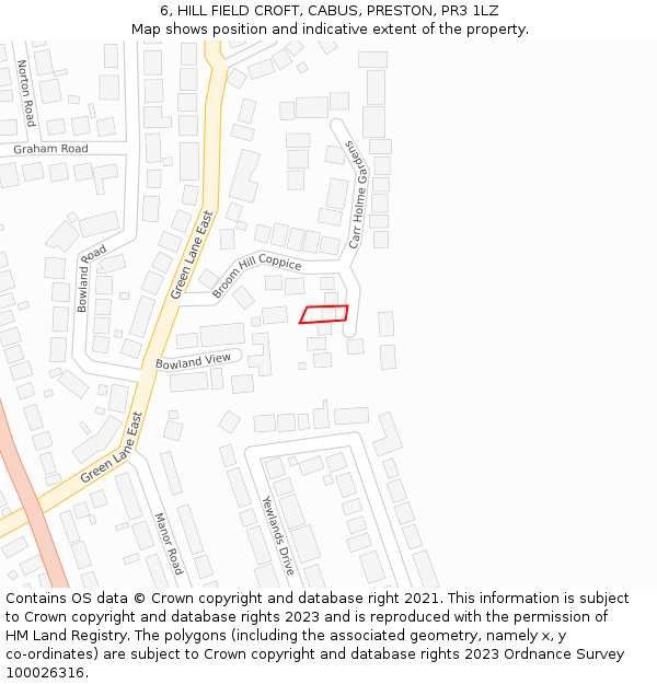 6, HILL FIELD CROFT, CABUS, PRESTON, PR3 1LZ: Location map and indicative extent of plot