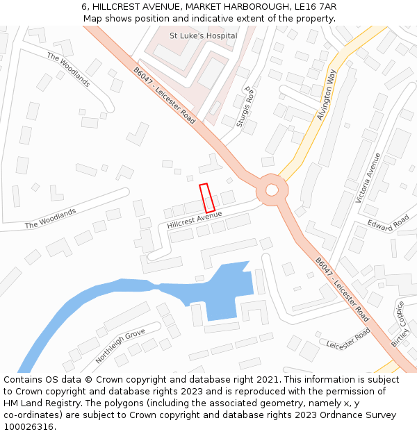 6, HILLCREST AVENUE, MARKET HARBOROUGH, LE16 7AR: Location map and indicative extent of plot