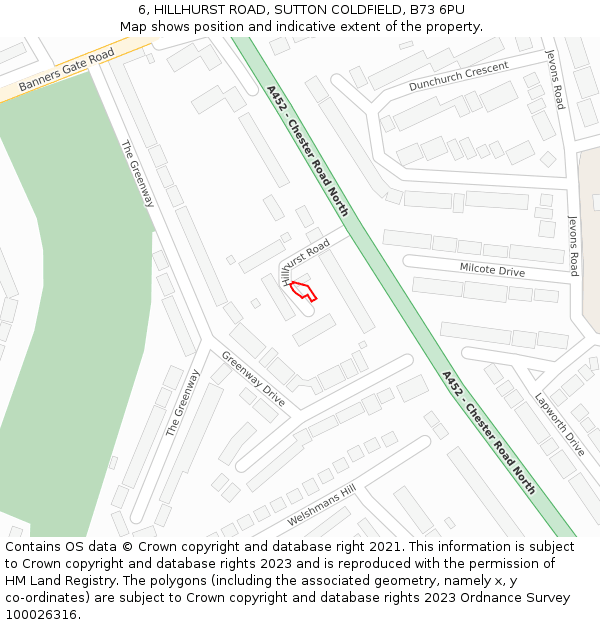 6, HILLHURST ROAD, SUTTON COLDFIELD, B73 6PU: Location map and indicative extent of plot