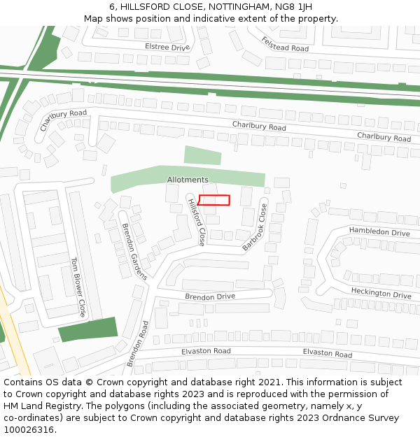 6, HILLSFORD CLOSE, NOTTINGHAM, NG8 1JH: Location map and indicative extent of plot