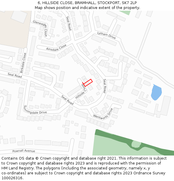 6, HILLSIDE CLOSE, BRAMHALL, STOCKPORT, SK7 2LP: Location map and indicative extent of plot