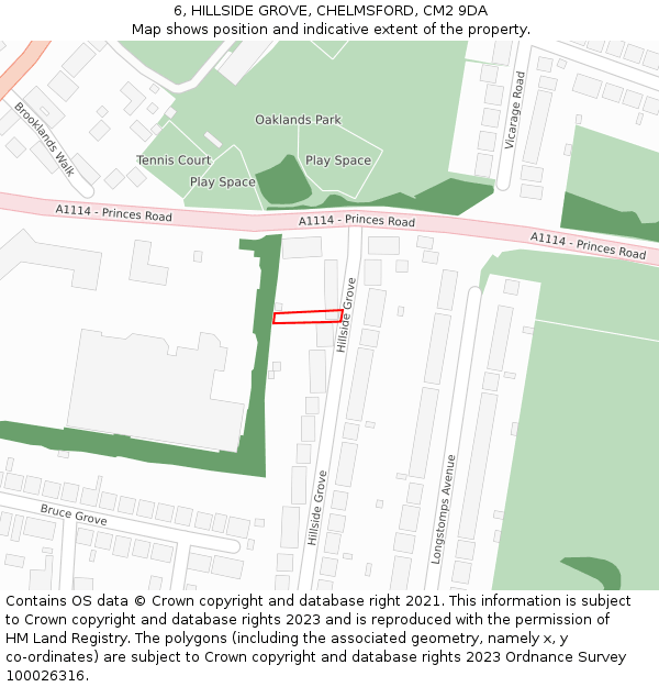 6, HILLSIDE GROVE, CHELMSFORD, CM2 9DA: Location map and indicative extent of plot