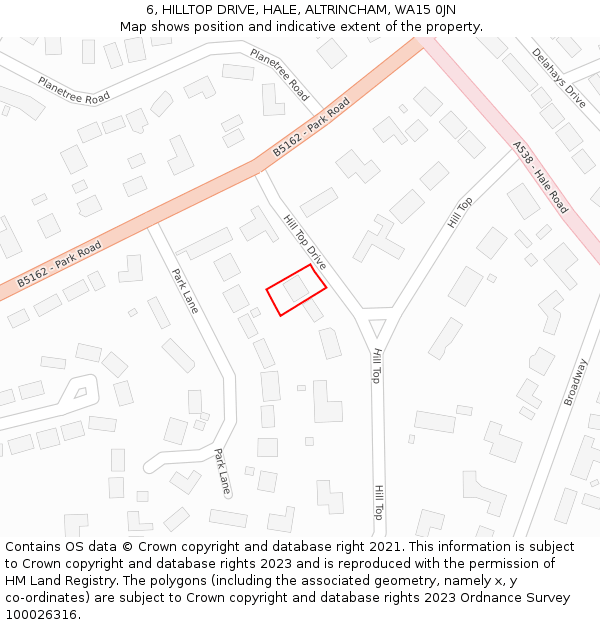 6, HILLTOP DRIVE, HALE, ALTRINCHAM, WA15 0JN: Location map and indicative extent of plot