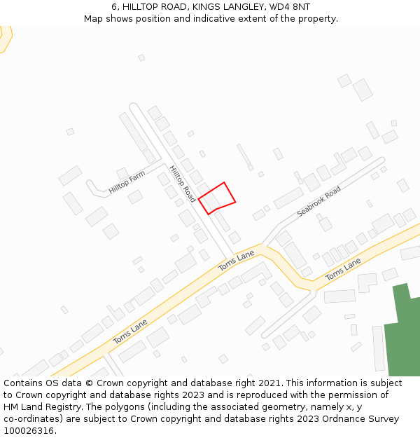 6, HILLTOP ROAD, KINGS LANGLEY, WD4 8NT: Location map and indicative extent of plot