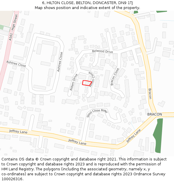 6, HILTON CLOSE, BELTON, DONCASTER, DN9 1TJ: Location map and indicative extent of plot