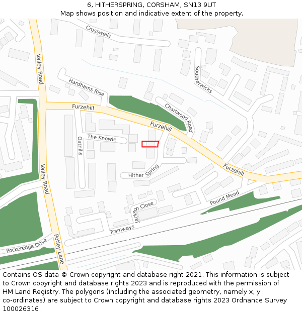 6, HITHERSPRING, CORSHAM, SN13 9UT: Location map and indicative extent of plot