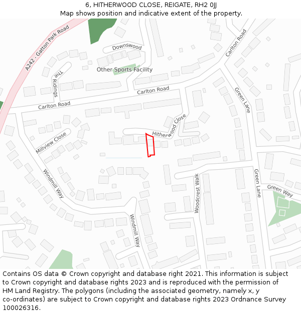 6, HITHERWOOD CLOSE, REIGATE, RH2 0JJ: Location map and indicative extent of plot