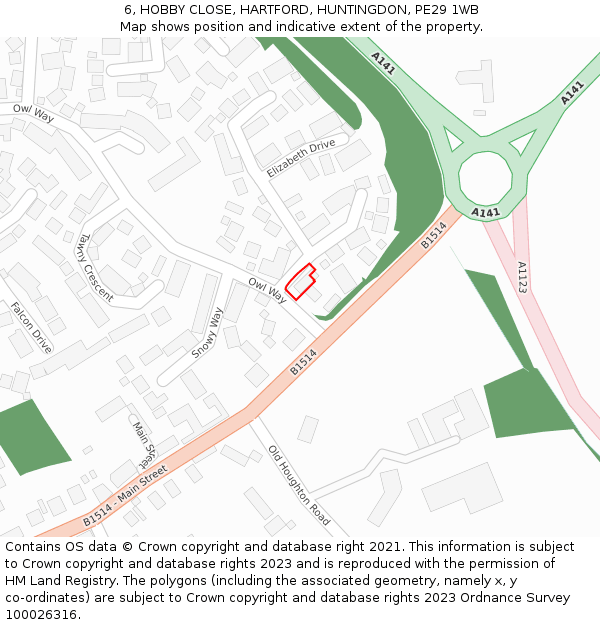 6, HOBBY CLOSE, HARTFORD, HUNTINGDON, PE29 1WB: Location map and indicative extent of plot