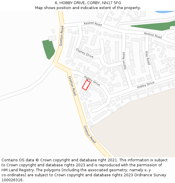 6, HOBBY DRIVE, CORBY, NN17 5FG: Location map and indicative extent of plot