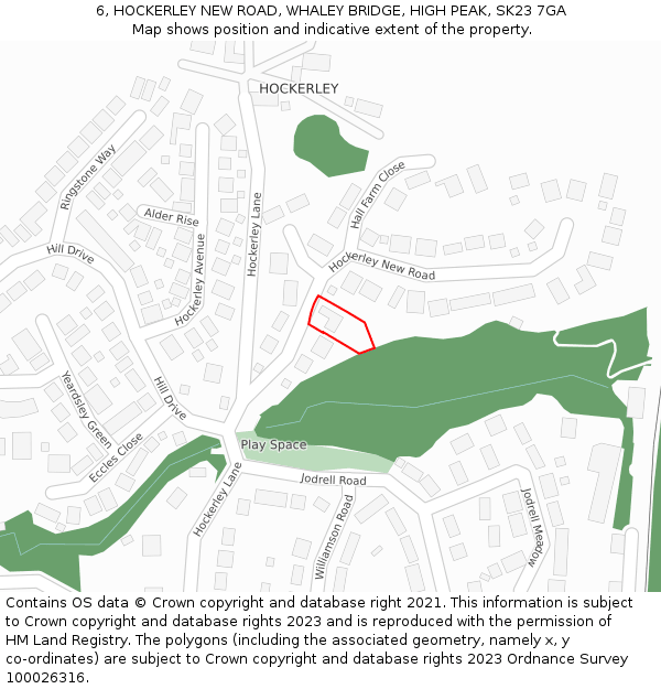 6, HOCKERLEY NEW ROAD, WHALEY BRIDGE, HIGH PEAK, SK23 7GA: Location map and indicative extent of plot
