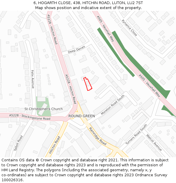 6, HOGARTH CLOSE, 438, HITCHIN ROAD, LUTON, LU2 7ST: Location map and indicative extent of plot