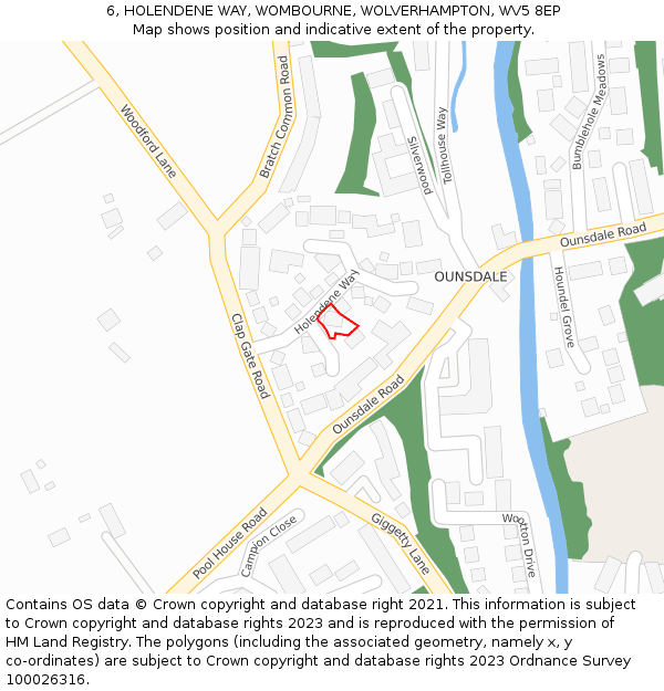 6, HOLENDENE WAY, WOMBOURNE, WOLVERHAMPTON, WV5 8EP: Location map and indicative extent of plot