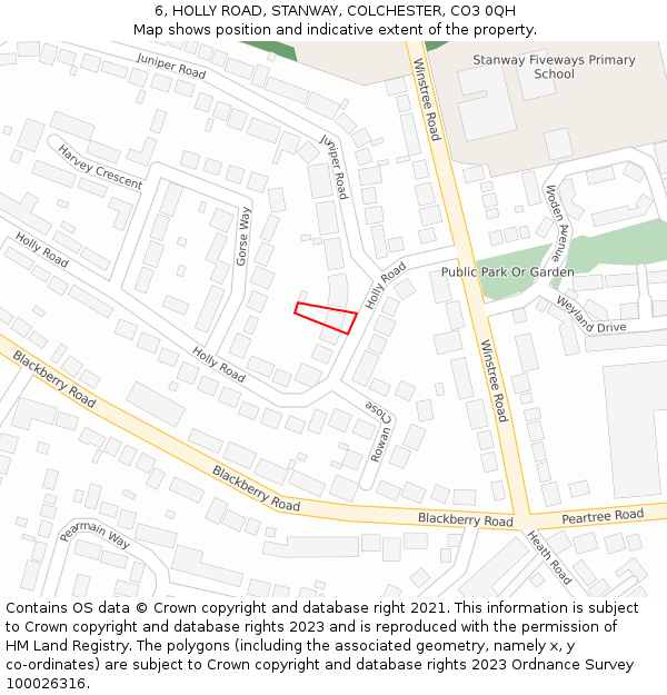 6, HOLLY ROAD, STANWAY, COLCHESTER, CO3 0QH: Location map and indicative extent of plot