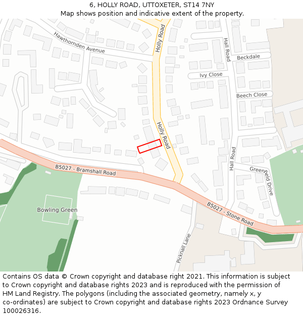 6, HOLLY ROAD, UTTOXETER, ST14 7NY: Location map and indicative extent of plot