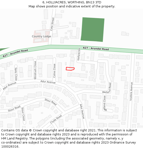 6, HOLLYACRES, WORTHING, BN13 3TD: Location map and indicative extent of plot